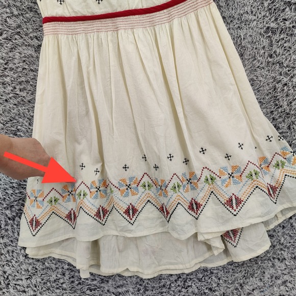 Dolls Point Women Dress Boho Folk Cottagecore 4 Cream Red Embroidered High Low - Picture 9 of 15